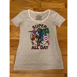 Disney Marvel Superheroes Juniors "Super All Day" Striped grey graphic T-Shirt S